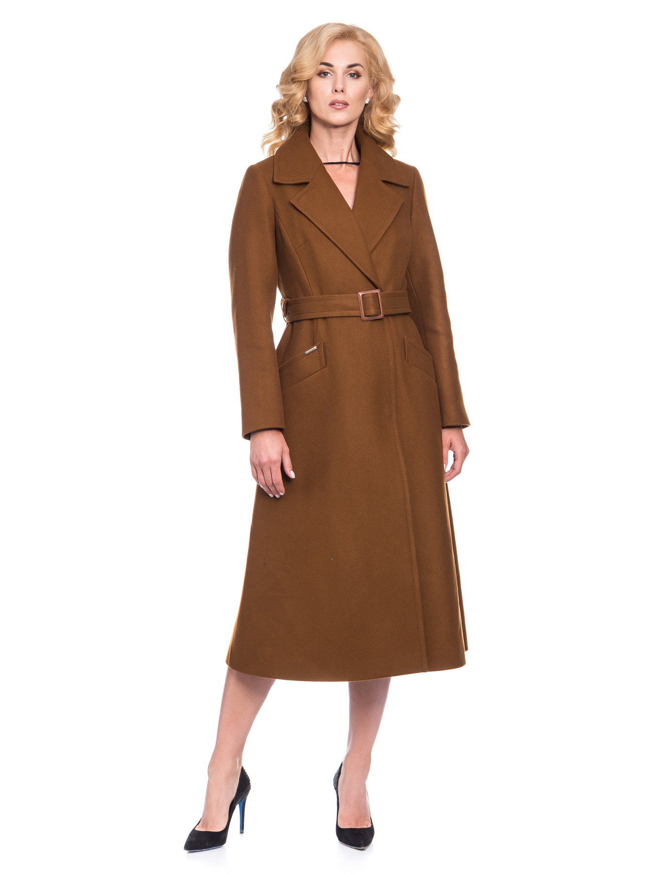Женское демисезонное пальто из шерсти  с облегающей верхней частью и расклешенным низом
