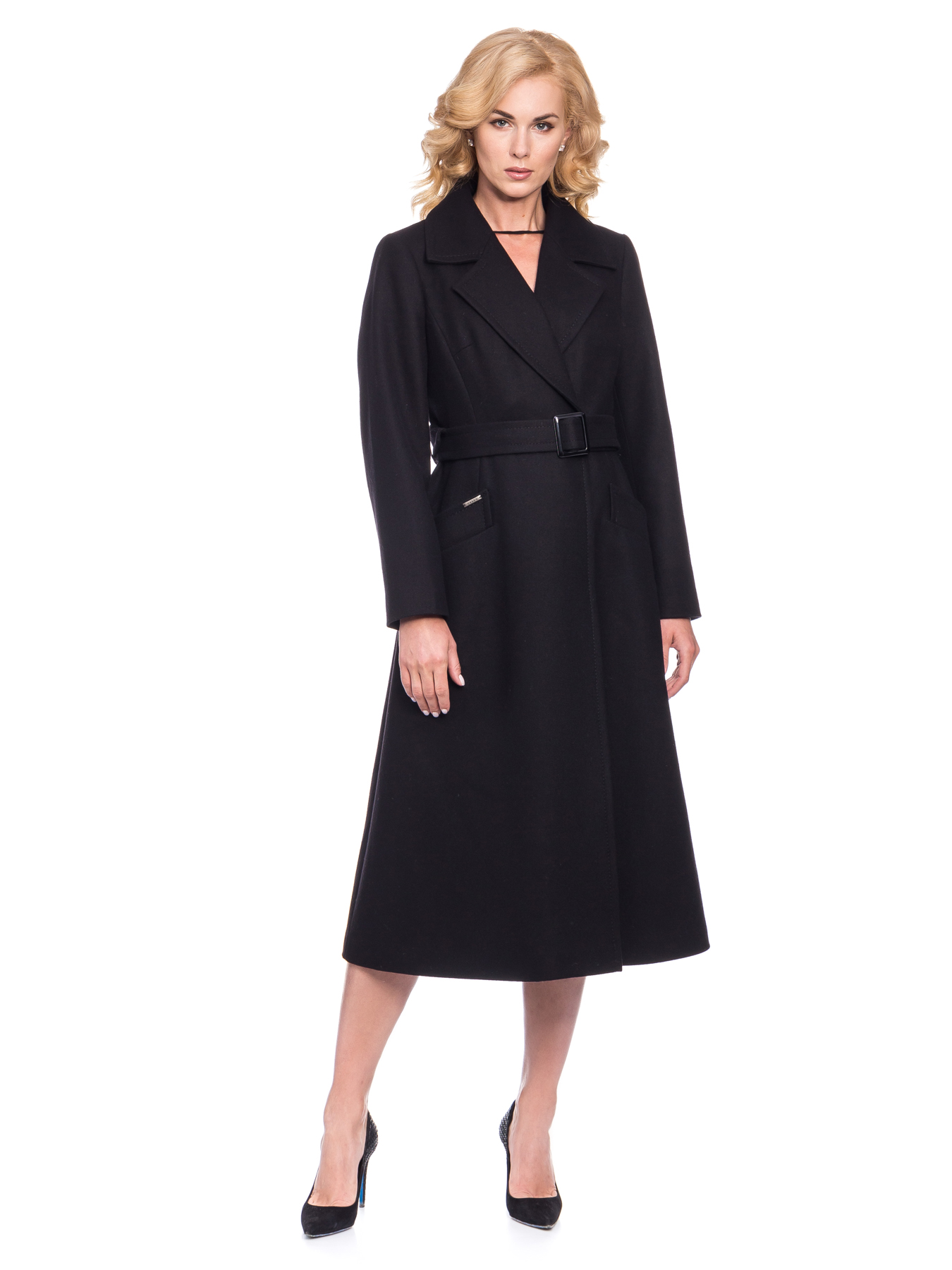 Женское демисезонное пальто из шерсти с облегающей верхней частью и расклешенным низом