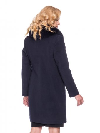Приталенное зимнее женское пальто из шерсти со съёмным меховым воротником