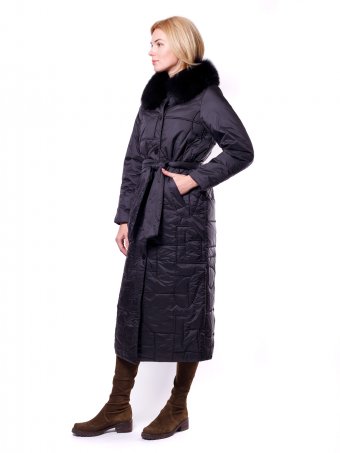Длинное  утеплённое болоньевое стёганное пальто с натуральным мехом без капюшона