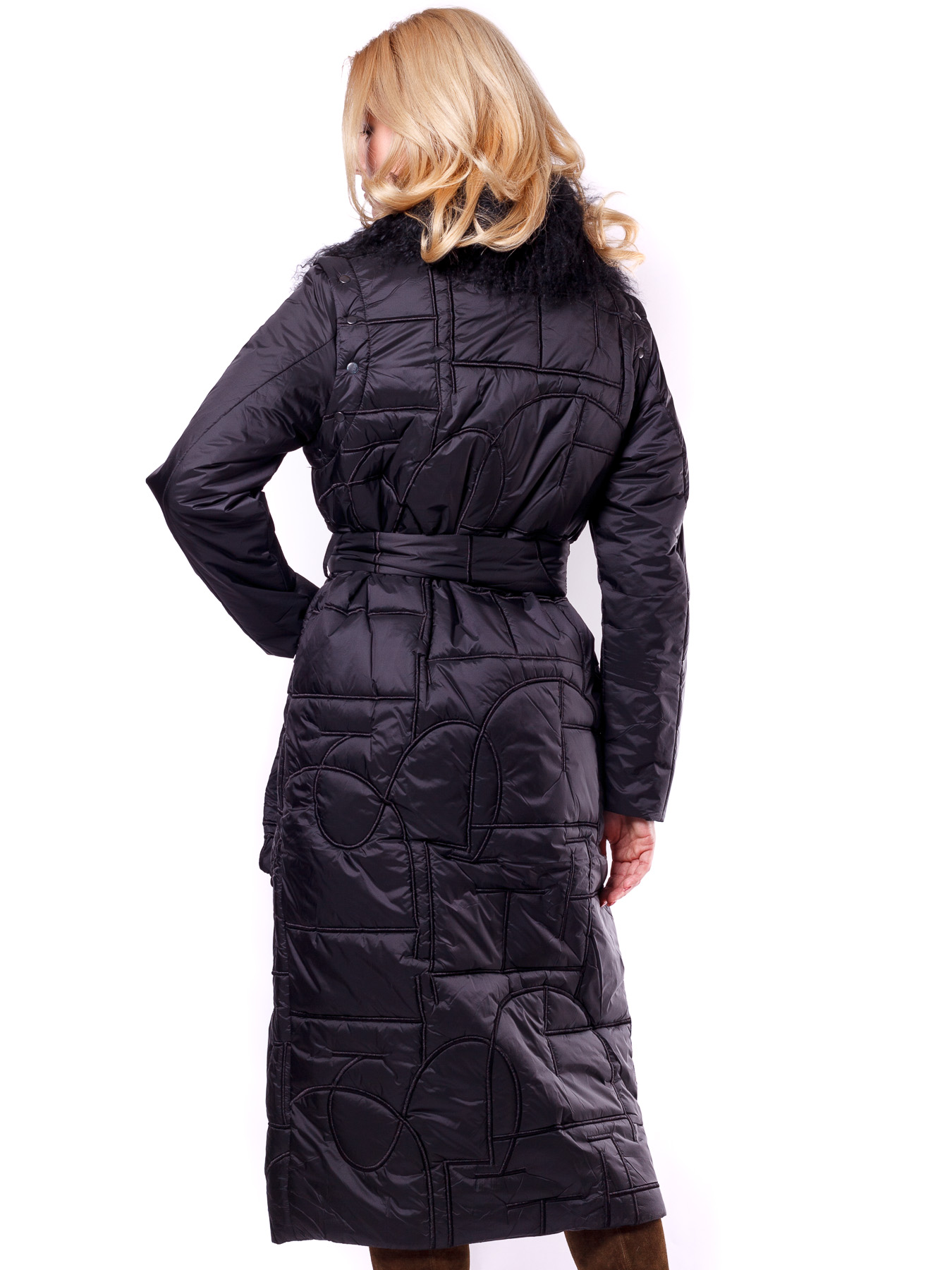 Женское длинное утеплённое болоньевое стёганное пальто-трансформер