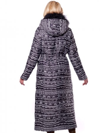 Женское длинное утеплённое болоньевое пальто с отстёгивающимся капюшоном и натуральным мехом